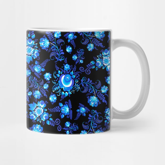 Blue flowers ornament on black background by BumbleBambooPrints